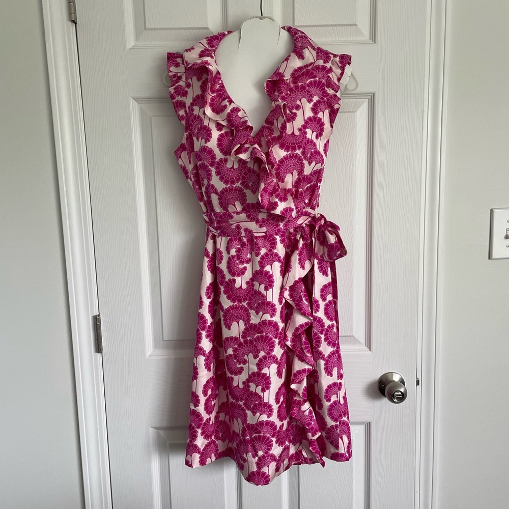 Florence Broadhurst for Kate Spade Pink Floral Ruffle Wrap Dress